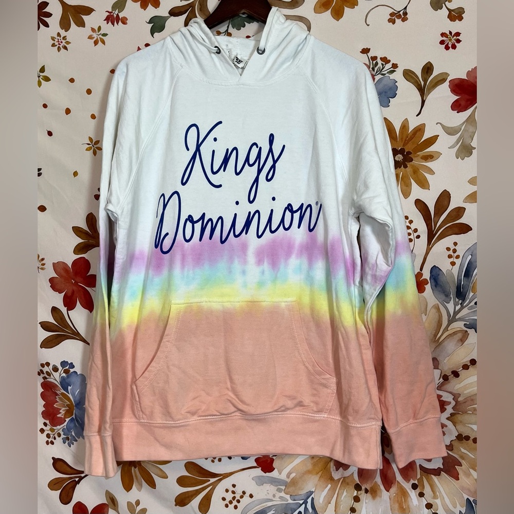 Kings Dominion Womenβs L Rainbow White Orange Pullover Hoodie Spring Fall Summer